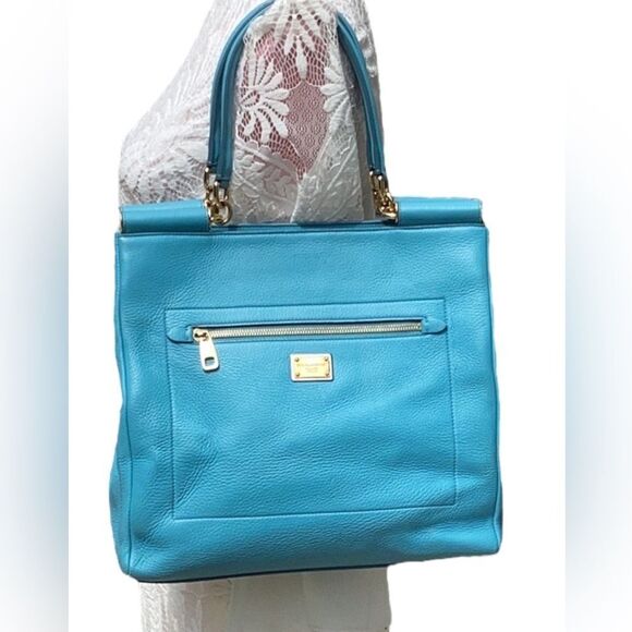 DOLCE & GABBANA BLUE LEATHER SHOULDER SATCHEL TOTE BAG - Picture 3 of 16